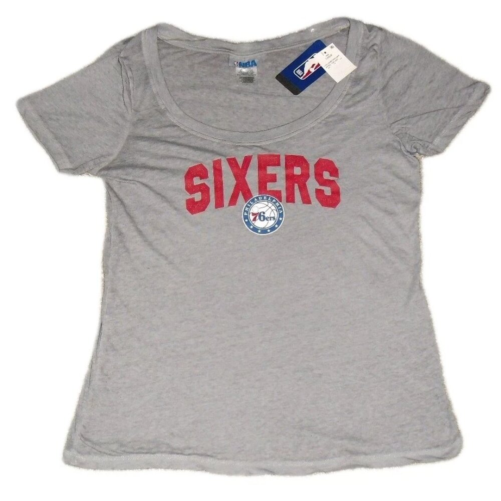 Philadelphia 76ers Womens Short Sleeve Grey T-Shirt Top Sz. Large New Nba